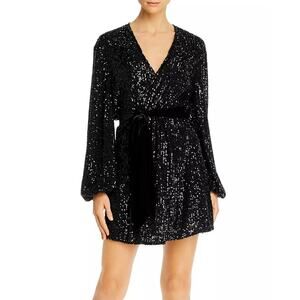 Jay Godfrey Women's Size 8 Black Sequined Polly Mini Wrap Dress